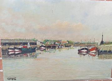 oud schilderij Locquet C haven Nieuwpoort