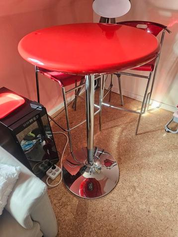 Table ronde + 2 chaises de bar (rouge), Enlèvement, Utilisé