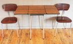 Bruine Formica Klaptafel + 2 Bruine Formica Stoelen, Huis en Inrichting, Ophalen, Zo goed als nieuw, Rechthoekig, Vintage / Jaren 60