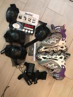 Wit/paarse inline skates en valbescherming maat 35-38, Sport en Fitness, Skeelers, Ophalen of Verzenden, Zo goed als nieuw, Kinderen
