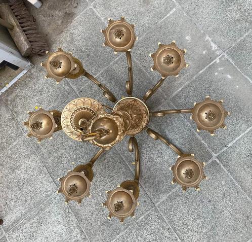 Antieke 8-armige bronzen-koperen kroonluchter, Antiek en Kunst, Antiek | Brons en Koper, Brons, Ophalen