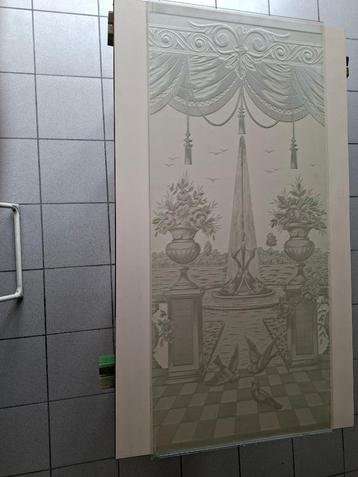 GEETST ART DECO GLAZEN DEURPANEEL 54 cm x 122 cm beschikbaar voor biedingen