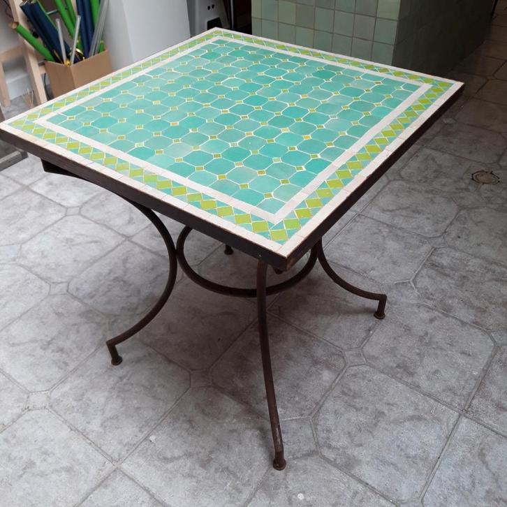 Marokkaanse tuintafel mozaiek tegel smeedwerk onderstel, Antiek en Kunst, Curiosa en Brocante, Ophalen