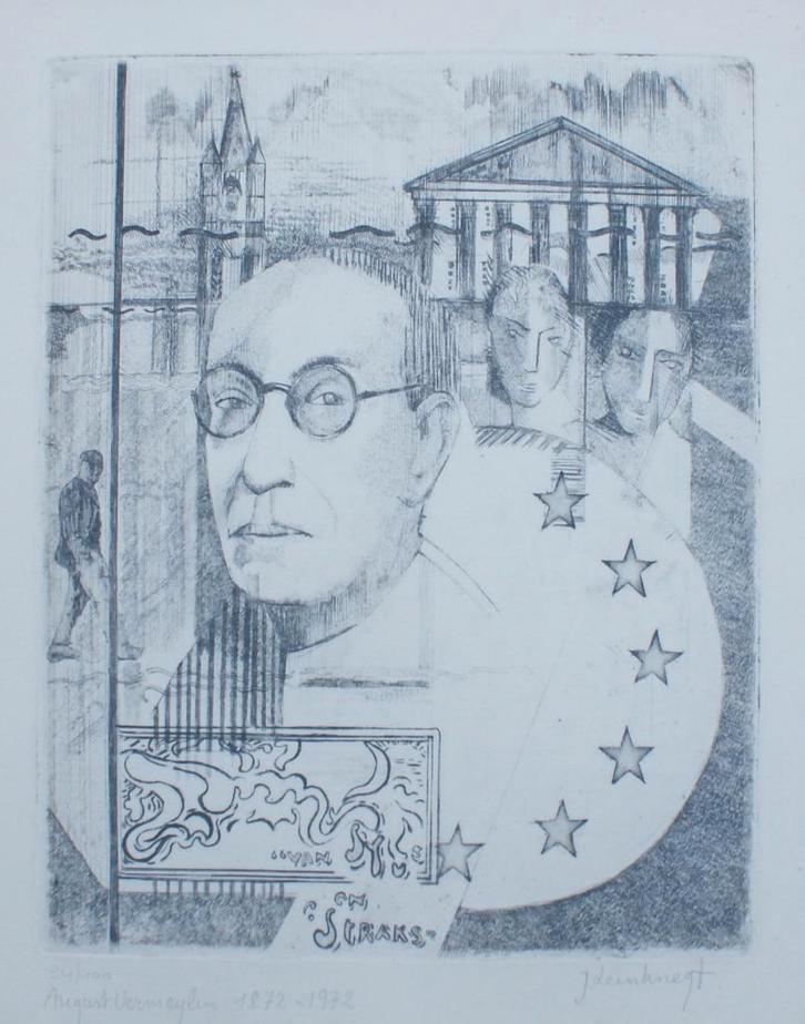 Jan Leenknegt (1950): August Vermeylen (51 x 60 cm), Antiek en Kunst, Kunst | Etsen en Gravures, Ophalen of Verzenden