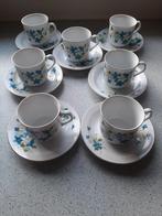 Vintage koffieservies 6 kopjes met blauwe bloemen, Antiek en Kunst, Ophalen of Verzenden