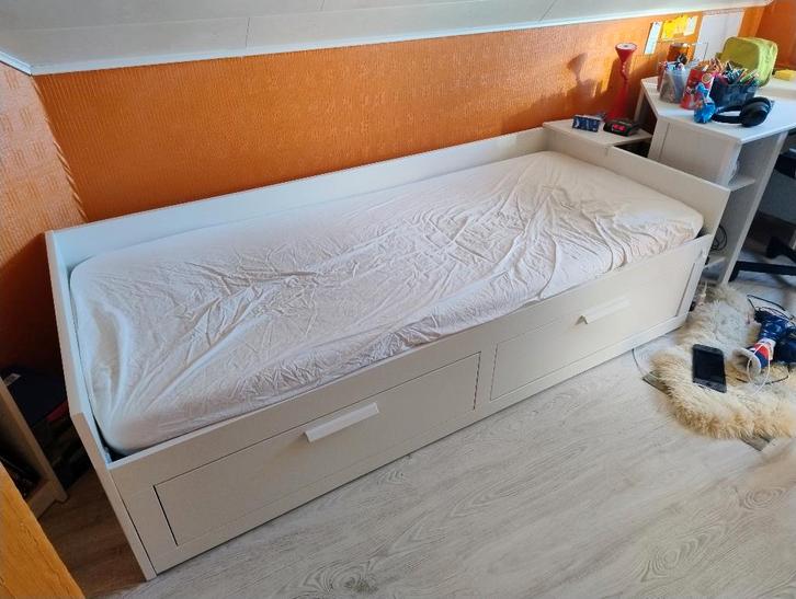 Lit banquette 02 places, Huis en Inrichting, Slaapkamer | Bedden, Gebruikt, Tweepersoons, 90 cm, 210 cm, Hout, Wit, Ophalen