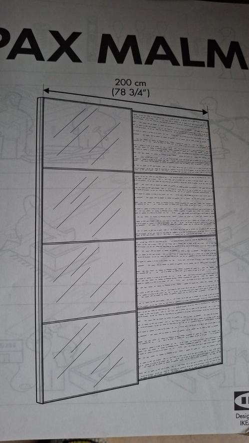 Kast pax malm zwart + spiegelpaneel ikea, Huis en Inrichting, Kasten | Kleerkasten, Gebruikt, 200 cm of meer, 200 cm of meer, 50 tot 75 cm