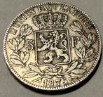 5 F 1875 Leopold 2 roi des belges (ref 14), Postzegels en Munten, Munten | België, Zilver, Ophalen of Verzenden, Losse munt, Zilver