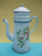 Vintage emaille koffiepot met floraal decor, rozen/rond 1920, Verzenden