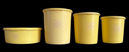 Vintage Tupperware lot boite Soleil jaune 70's, Maison & Meubles, Cuisine| Tupperware, Utilisé, Récipient ou Bol, Jaune, Enlèvement ou Envoi