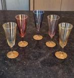 5 champagne glazen pastelkleuren met gouden voet, Verzamelen, Ophalen of Verzenden, Zo goed als nieuw
