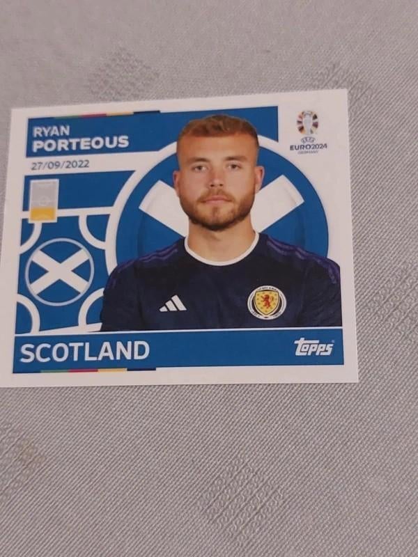 Topps/Sticker/Ryan Porteous/Schotland/Uefa Euro 2024, Ophalen of Verzenden, Nieuw, Poster, Plaatje of Sticker