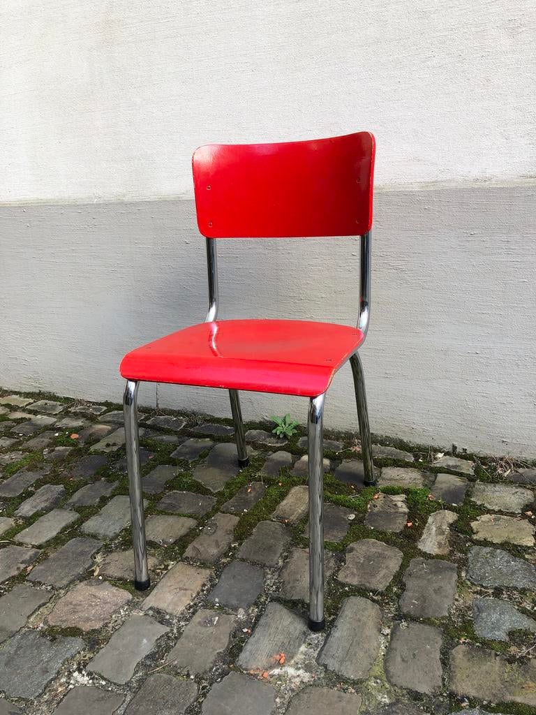 Chroom buisstoel met rode houten zitting, Ophalen, Zo goed als nieuw, Rood, Bureaustoel