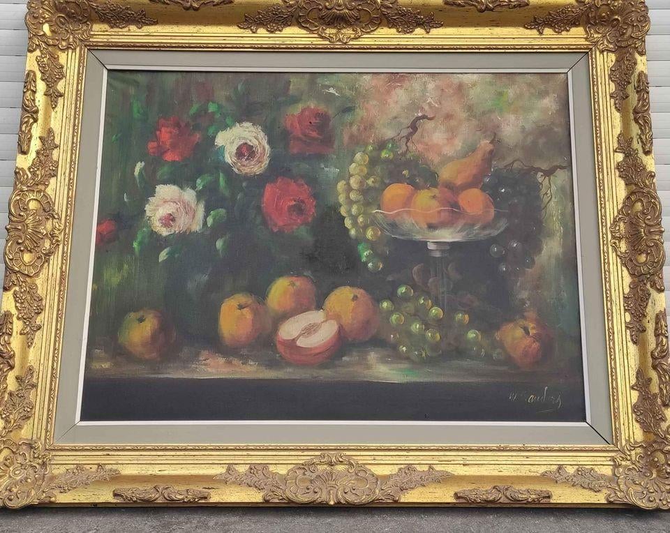 Huile sur toile nature morte signe w sanders, Antiek en Kunst, Kunst | Schilderijen | Klassiek, Ophalen