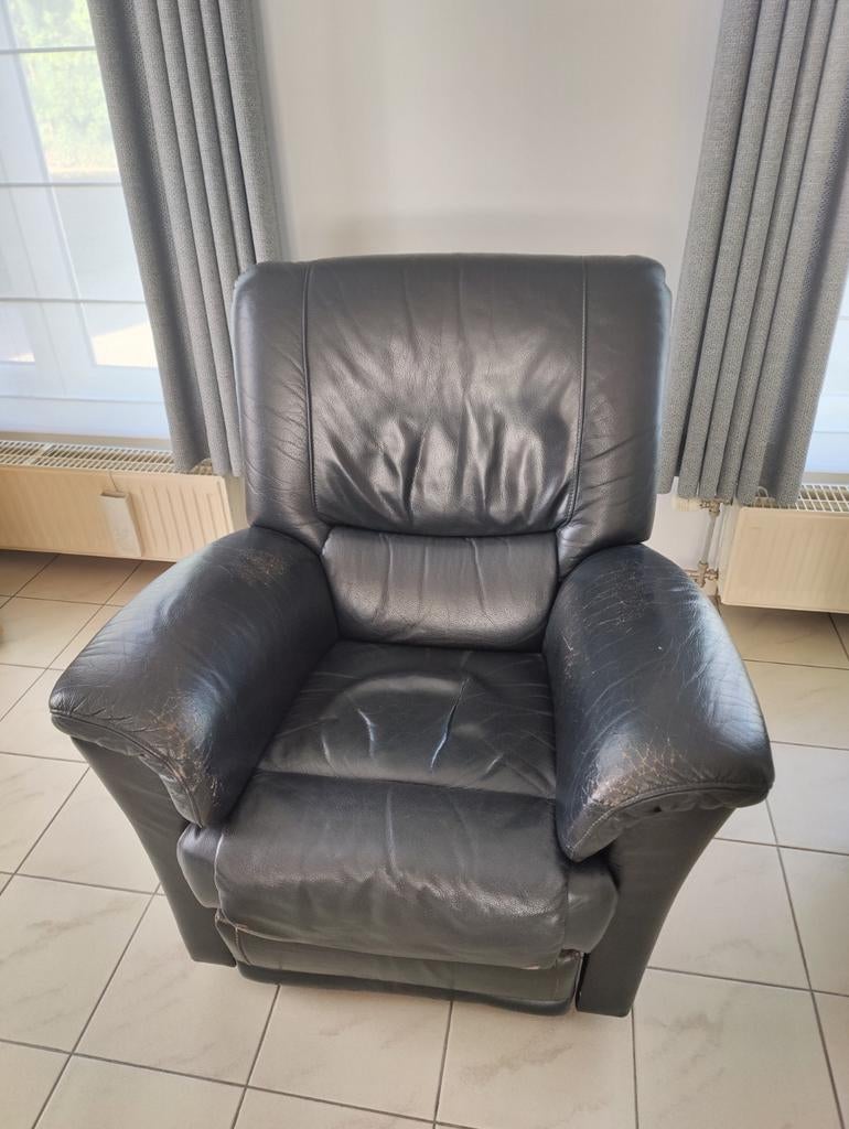Lederen salon donker blauw., Huis en Inrichting, Zetels | Zetels, Ophalen