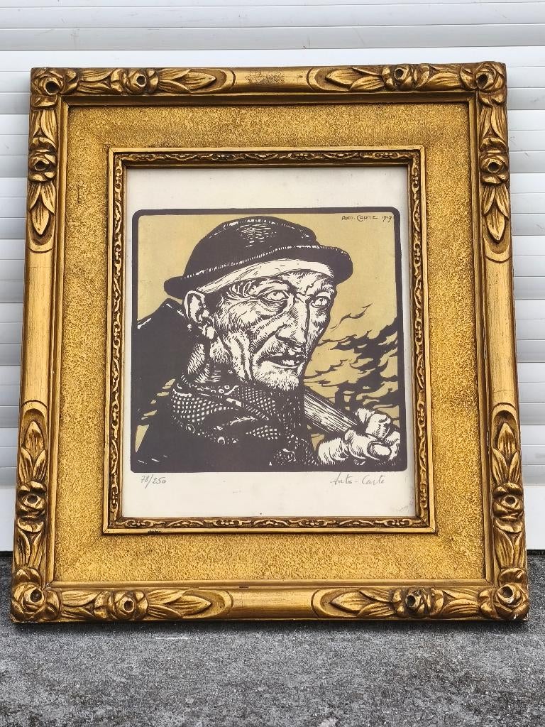 Lithographie mineur signe anto carte, Antiquités & Art, Enlèvement ou Envoi