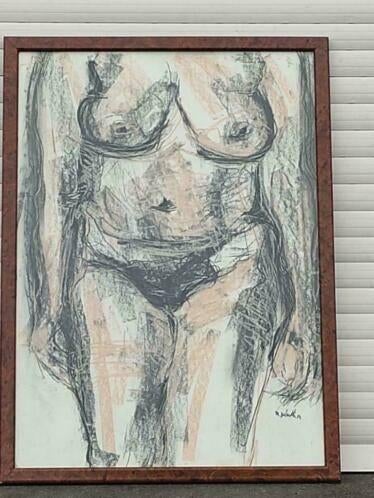 technique mixte nue signe marcel delmotte, Antiquités & Art, Enlèvement ou Envoi