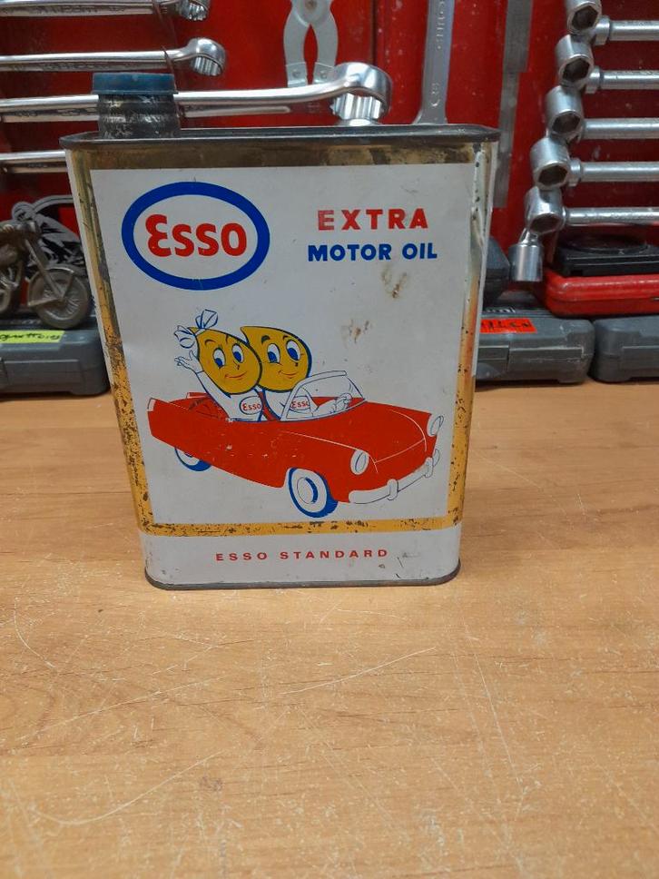 ancien bidon huile vide esso extra standard bas blanc, Collections, Marques & Objets publicitaires, Utilisé, Autres types, Envoi