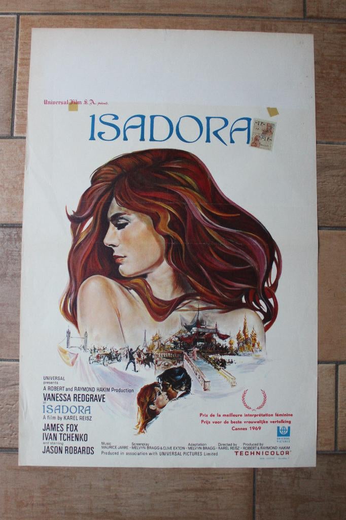 filmaffiche Isadora 1968 Vanessa Redgrave filmposter, Rechthoekig Staand, Ophalen of Verzenden, Zo goed als nieuw, A1 t/m A3
