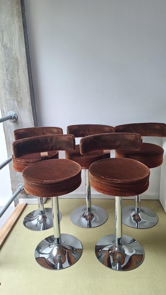 Barkrukken jaren 70, Huis en Inrichting, Barkrukken, Ophalen, Draaibaar, Metaal, 30 tot 60 cm