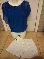 witte short en blauw T-shirt medium, Manches courtes, Taille 38/40 (M), Enlèvement ou Envoi, Comme neuf