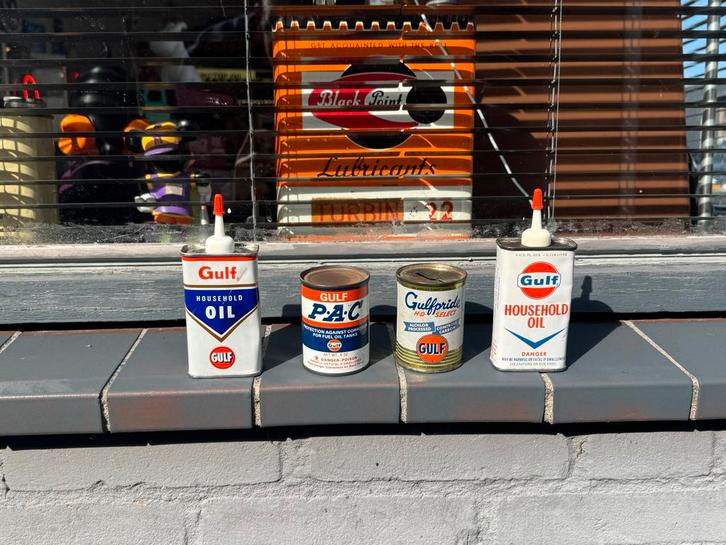 Zeldzame kleine Gulf olie blikjes, Verzamelen, Merken en Reclamevoorwerpen, Gebruikt, Verpakking, Ophalen