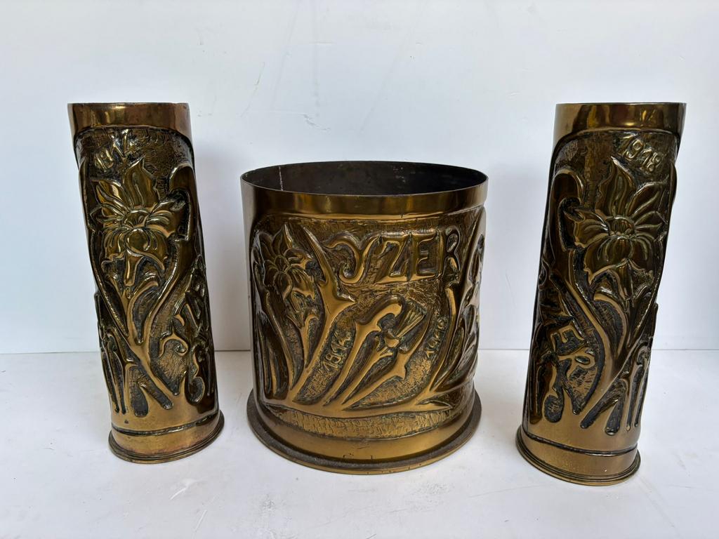 Vintage koperen vazen + cachepot set – Art Nouveau stijl, Enlèvement, Comme neuf