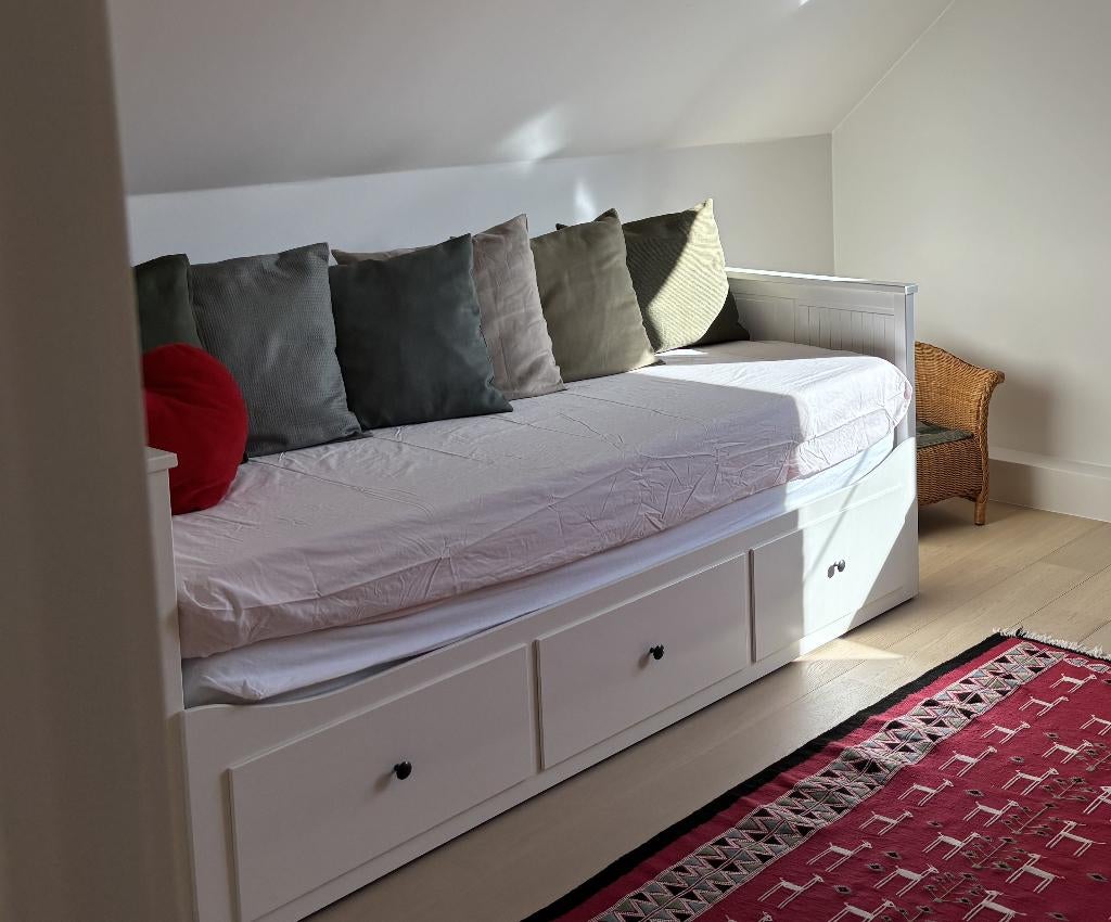 IKEA bedbank met 3 lades, wit, 86x209 cm, Ophalen, Tweepersoons, Zo goed als nieuw, 160 cm