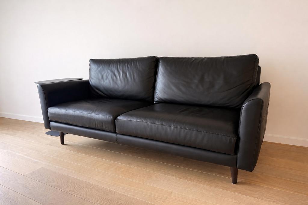 Morderne zwarte lederen zetel 180 cm, Ophalen, Zo goed als nieuw