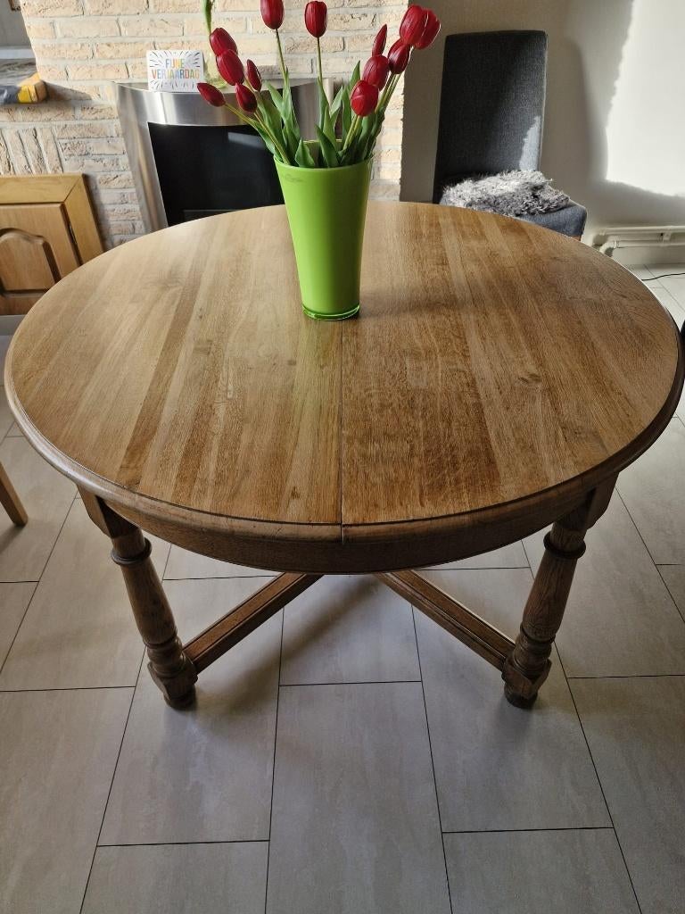 Table à manger ronde en chêne massif 120 cm - extensible, Enlèvement
