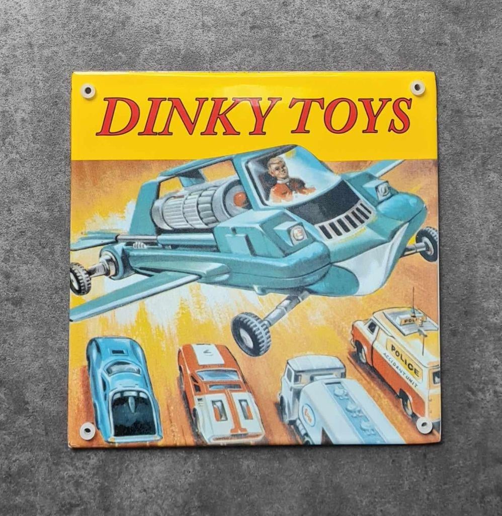 Zwaar emaillen reclame bordje Dinky toys vintage retro, Ophalen of Verzenden, Zo goed als nieuw, Reclamebord
