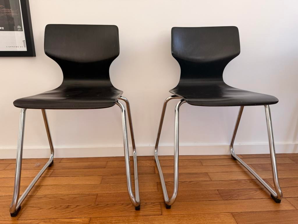 4 chaises vintage Flötotto Pagholz, Huis en Inrichting, Stoelen, Gebruikt, Twee, Hout, Bruin, Ophalen