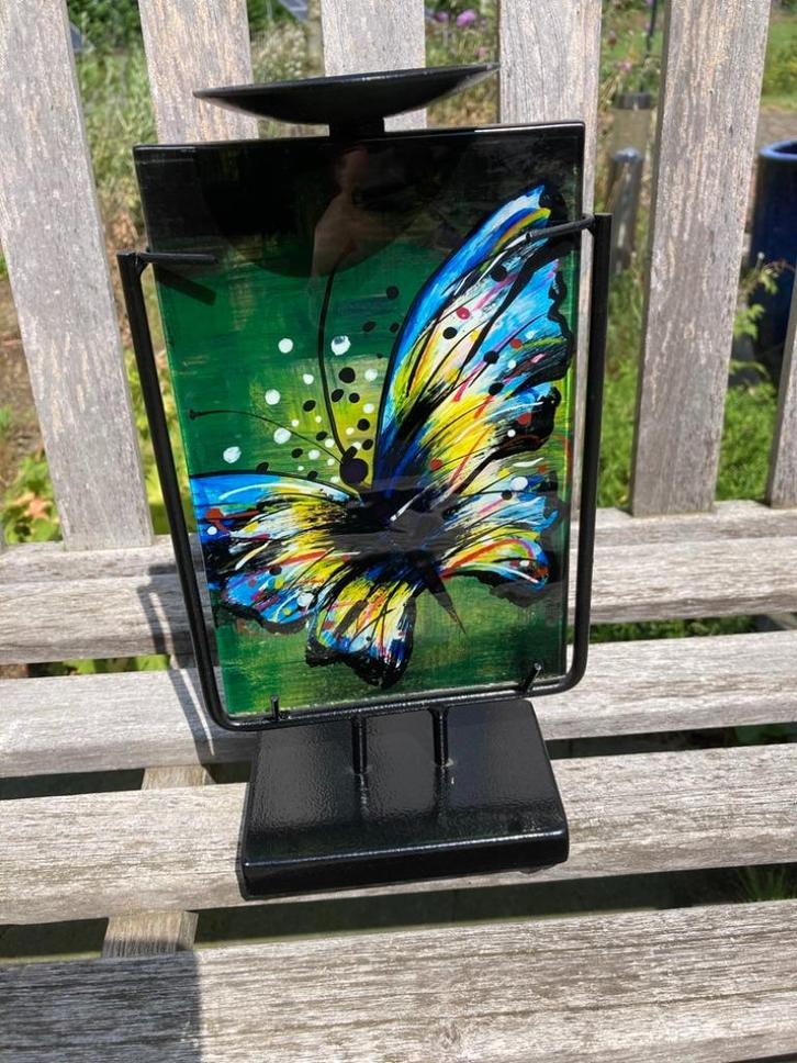 BUTTERFLY KANDELAAR GLAS NIEUW, Antiek en Kunst, Kunst | Designobjecten, Ophalen of Verzenden