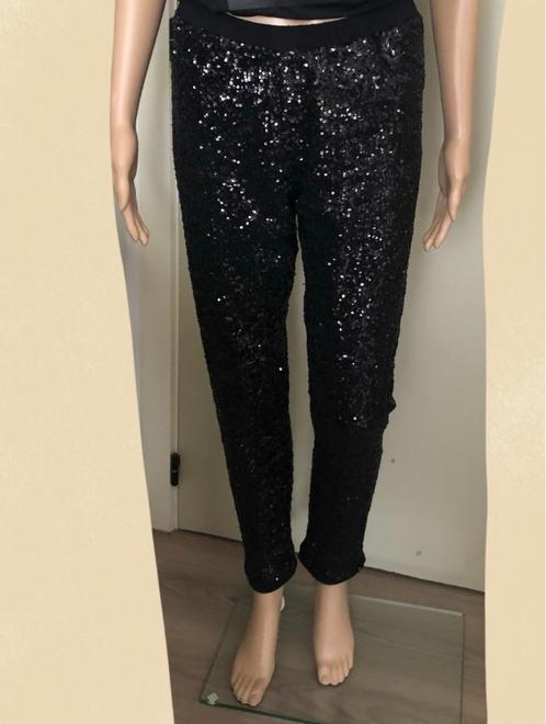 Zwarte broek met pailletten (maat XS/S), Kleding | Dames, Broeken en Pantalons, Zo goed als nieuw, Maat 36 (S), Zwart, Lang, Ophalen of Verzenden