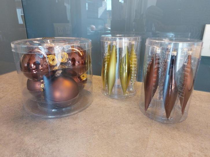 18 kerstballen in glas (12 kegels + 6 grote ballen), Diversen, Kerst, Gebruikt, Ophalen of Verzenden