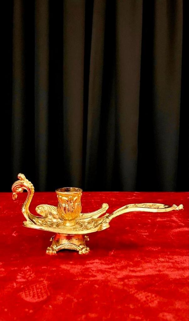 Mooie vintage vergulde bronzen kandelaar uit Frankrijk, Verzamelen, Swarovski, Zo goed als nieuw, Ophalen