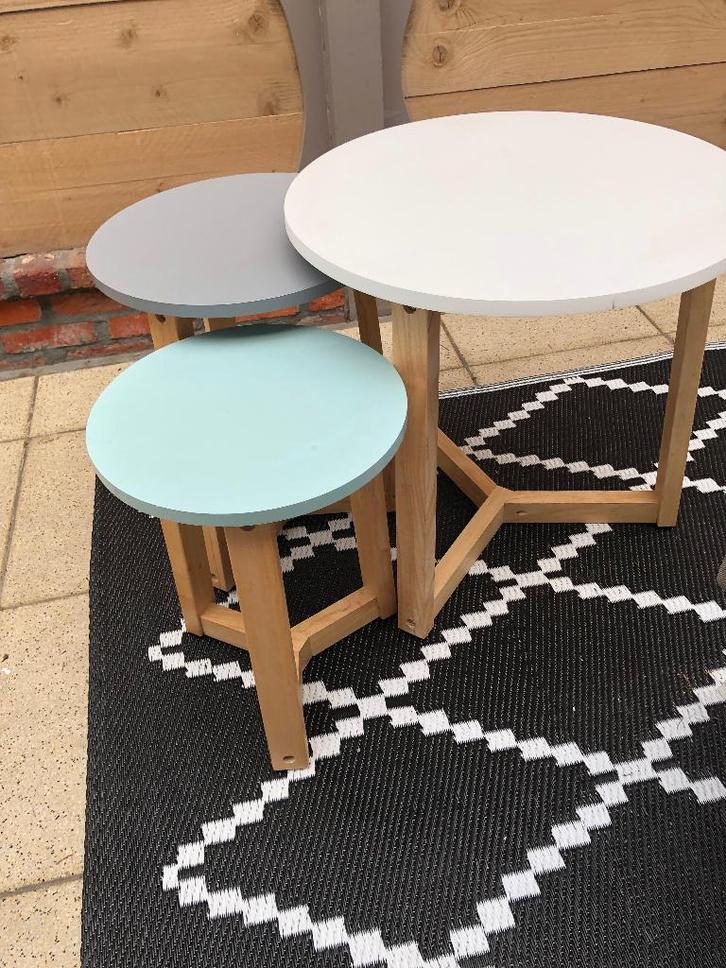 Bijzettafels 3 stuks, Maison & Meubles, Tables | Tables d'appoint, Comme neuf, Rond, 45 à 60 cm, Bois, Enlèvement