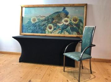 XL Ingelijste Aquarelle met Pauw (215 cm L !!) beschikbaar voor biedingen