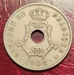 25 centiem 1908 Fr Leopold II, Postzegels en Munten, Ophalen of Verzenden
