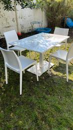Witte aluminium tafel + 4 stoelen, Tuin en Terras, Ophalen, Gebruikt, Aluminium