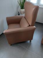 Lederen zetel met poef, Huis en Inrichting, Ophalen, Eenpersoons, Leer, Zo goed als nieuw