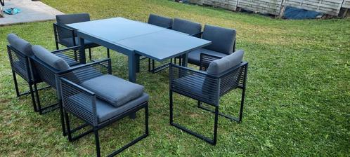 Ensemble de jardin, avec table verre trempé extensible, Jardin & Terrasse, Ensembles de jardin, Comme neuf, Sets de jardin, Aluminium