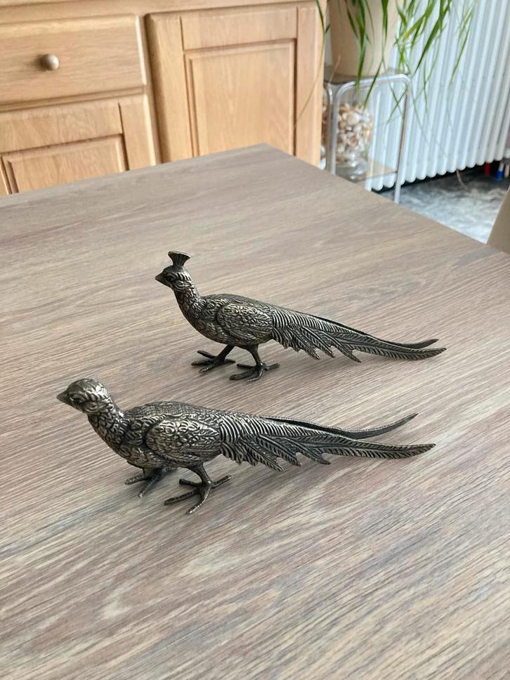 Een paar zeer mooi verzilverde pauwenbeeldjes., Huis en Inrichting, Overige Huis en Inrichting, Ophalen of Verzenden