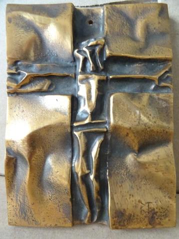 Art deco bronzen kruisbeeld reliëf plaquette 9x12 Hongarije beschikbaar voor biedingen
