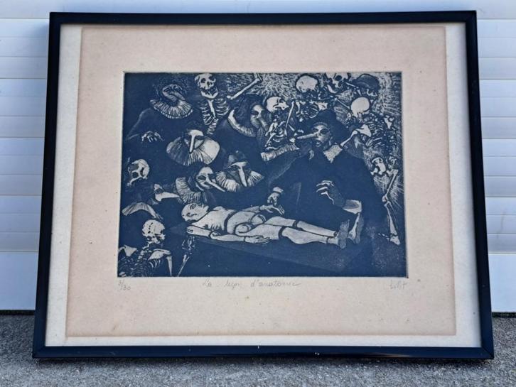 eau forte la lecon d anatomie signe jean pierre lipit, Antiek en Kunst, Kunst | Etsen en Gravures, Ophalen of Verzenden