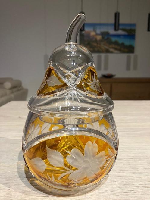 Hoogwaardige Kristallen Amberkleurige Pot als Peer + deksel, Verzamelen, Porselein, Kristal en Bestek, Zo goed als nieuw, Kristal