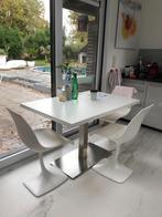 Table de cuisine design avec pied en inox brossé, Comme neuf, Enlèvement, Blanc