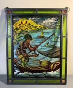 Glasraam van een visser in een bootje, Antiek en Kunst, Ophalen of Verzenden
