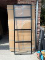 Stalen deur met kader. Glas 4 vakken, Ophalen, 80 tot 100 cm, 215 cm of meer, Binnendeur