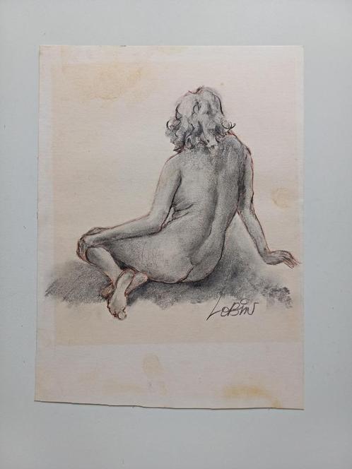 Originele tekening vrouw - gesigneerd Lobin, Antiek en Kunst, Kunst | Tekeningen en Fotografie, Ophalen of Verzenden